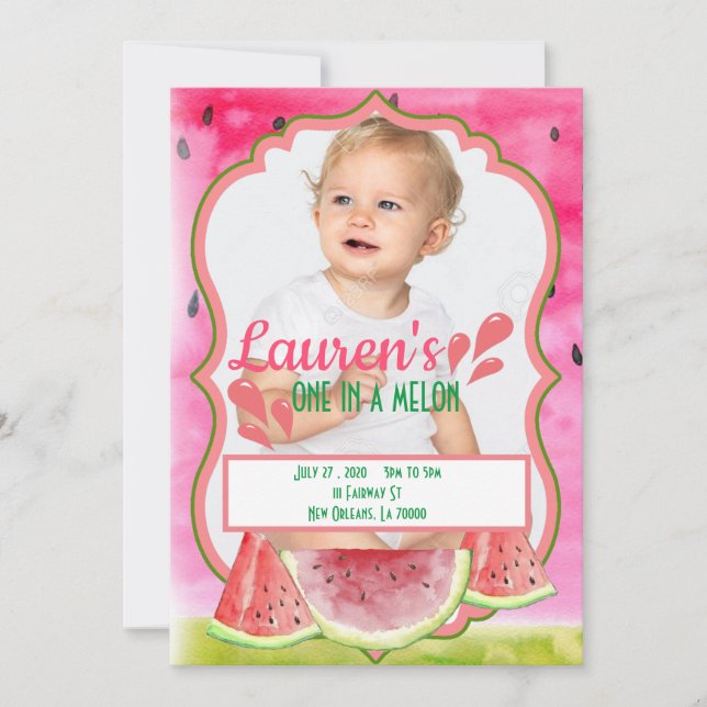 One In A Melon Birthday Invitation (Front)