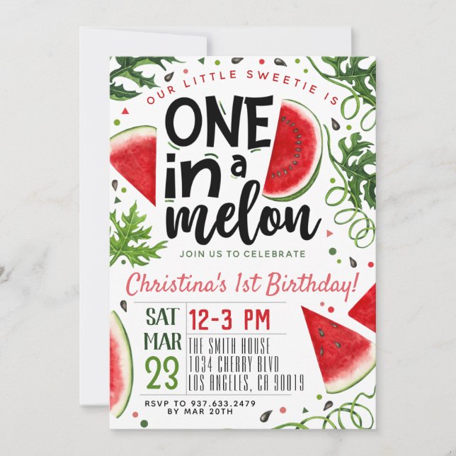 One in a Melon Birthday Invitation (Front)