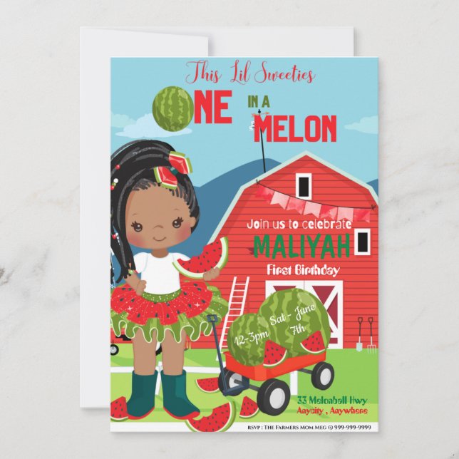 One In a melon Birthday Invitation Card (Front)