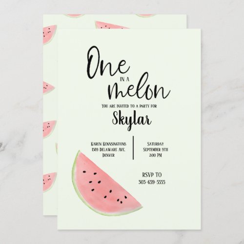 One in a Melon Birthday Invitation for Girl or Boy