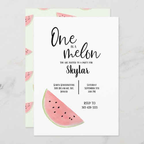 One in a Melon Birthday Invitation for Girl or Boy