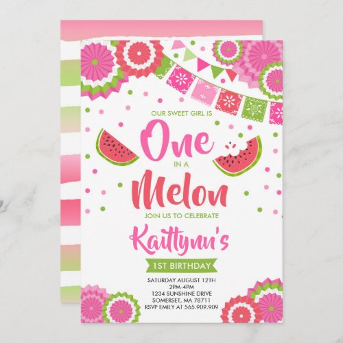 One In A Melon Birthday Invitation Melon Party