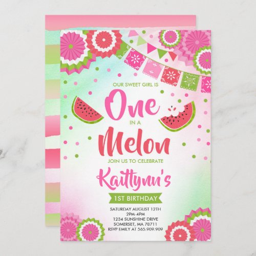 One In A Melon Birthday Invitation Melon Party