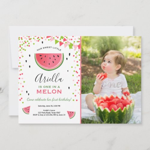 One in a melon Birthday Invitation Watermelon