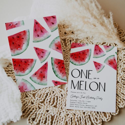 One in a Melon Birthday Invitation  Watermelon