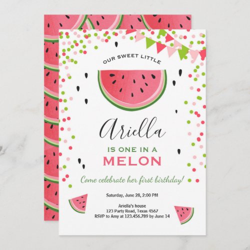 One in a melon Birthday Invitation Watermelon