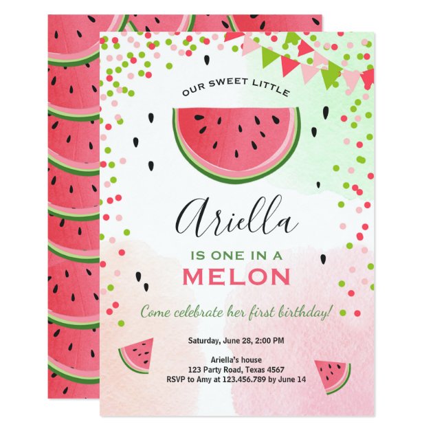 One In A Melon Birthday Invitation Watermelon