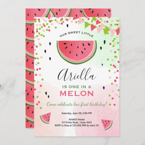 One in a melon Birthday Invitation Watermelon