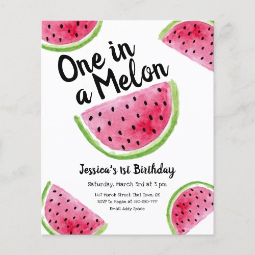 One in a Melon Birthday Party Budget Invitation