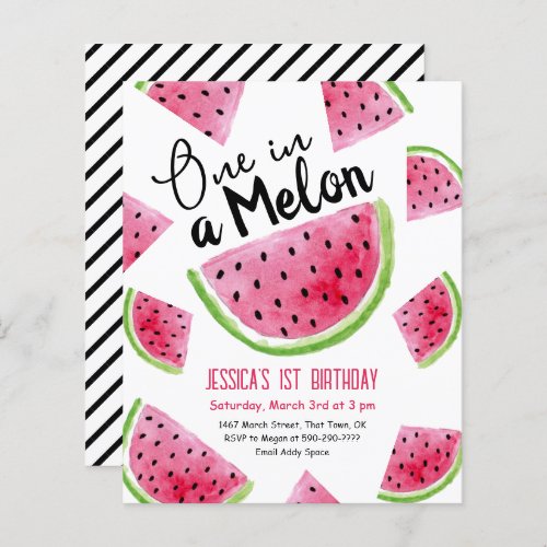 One in a Melon Birthday Party Budget Invitation