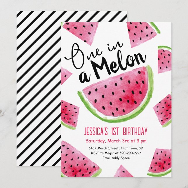 One in a Melon Birthday Party Invitation (Front/Back)