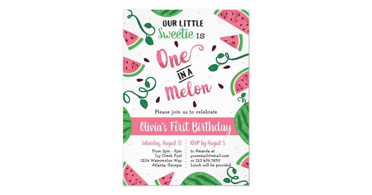 Download One In A Melon Birthday Party Invitation | Zazzle.com