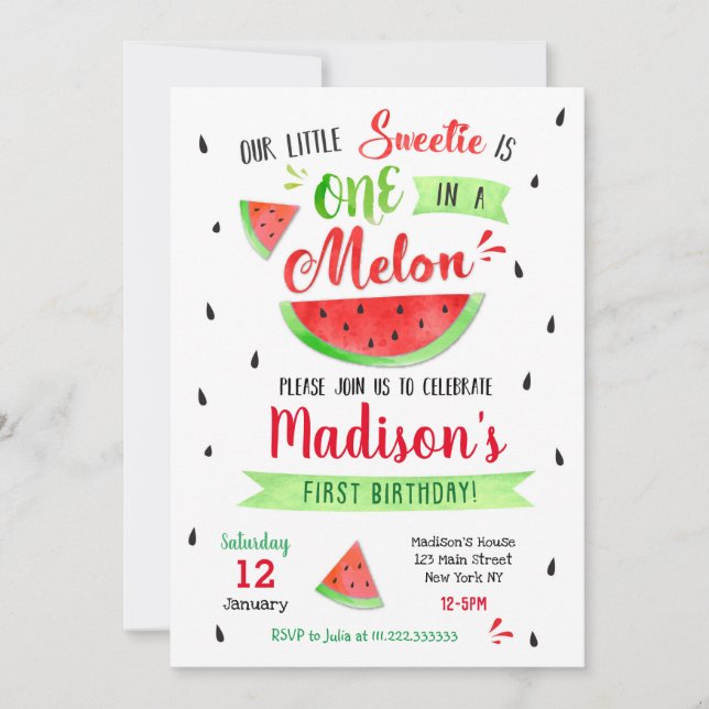 One in a Melon Birthday Party Invitation (Front)