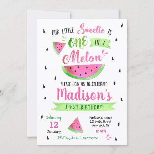 One in a Melon Birthday Party Invitation