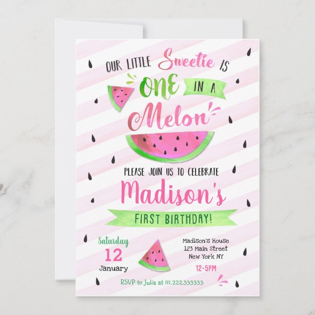 One in a Melon Birthday Party Invitation (Front)