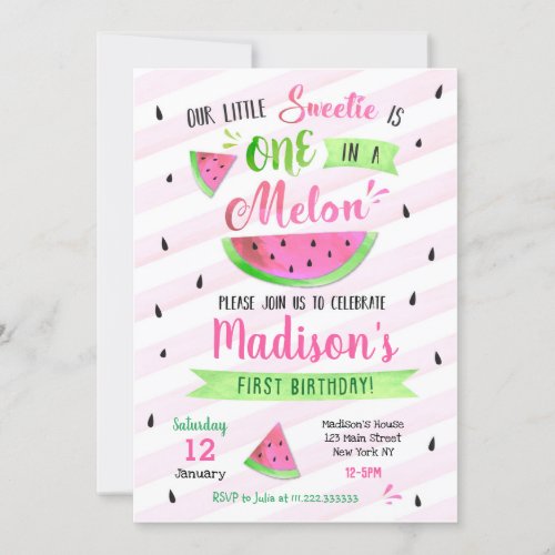 One in a Melon Birthday Party Invitation
