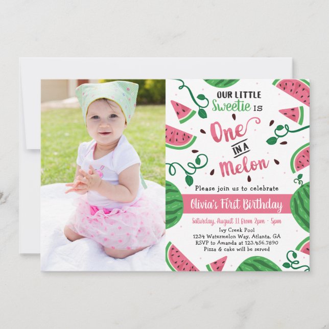 One In A Melon Birthday Party Invitation (Front)