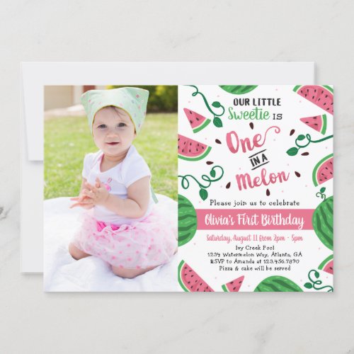 One In A Melon Birthday Party Invitation