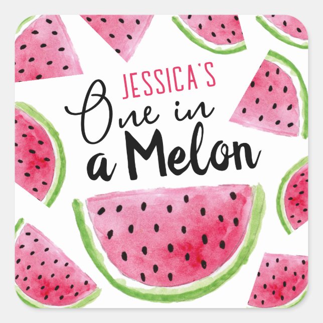 One in a Melon Birthday Party Square Sticker (Front)
