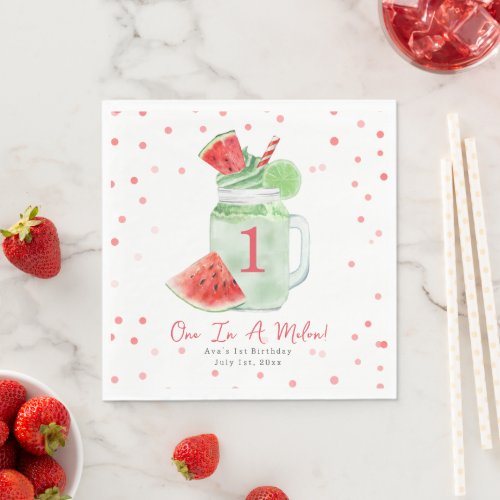 One In A Melon Birthday Party Watermelon Smoothie Napkins