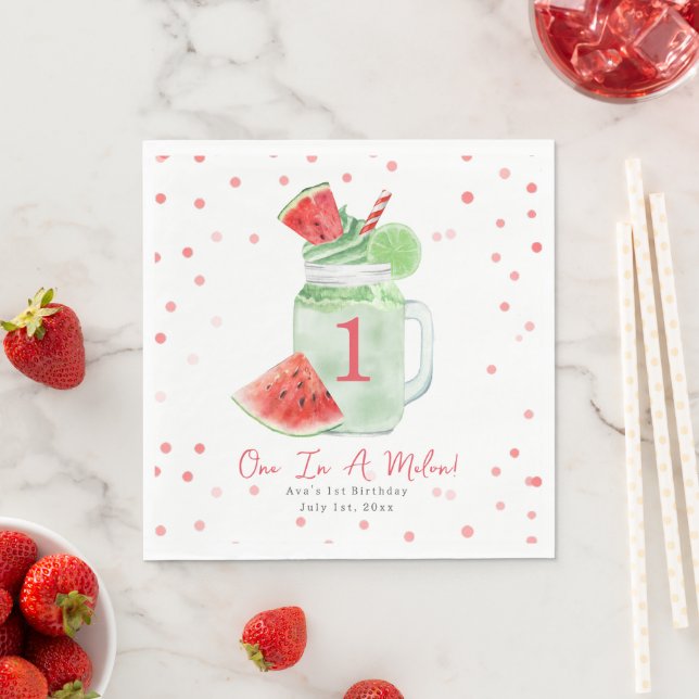 One In A Melon Birthday Party Watermelon Smoothie Napkins (Insitu)