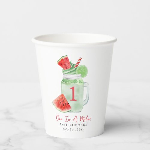 One In A Melon Birthday Party Watermelon Smoothie Paper Cups