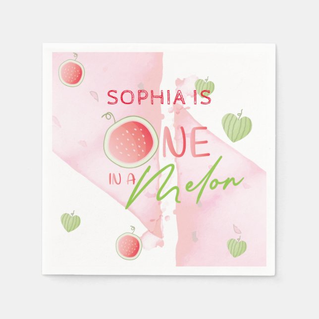 One In a Melon Birthday Personalized Napkins (Front)