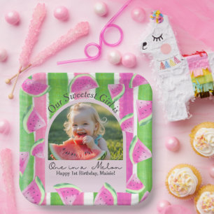 One in a Melon Birthday Photo Paper Plates