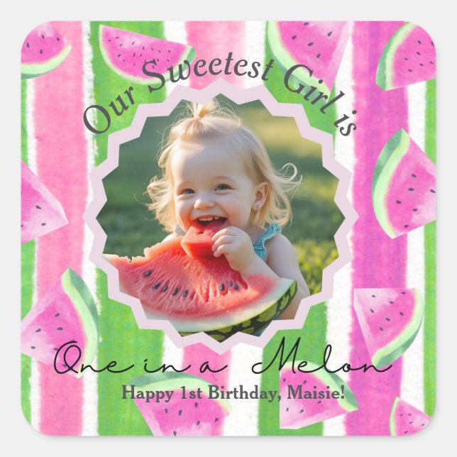  One in a Melon Birthday photo Square Sticker (Front)