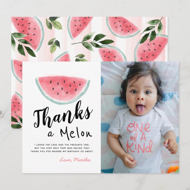 One in a Melon Birthday Photo Thank You Card (Front/Back)