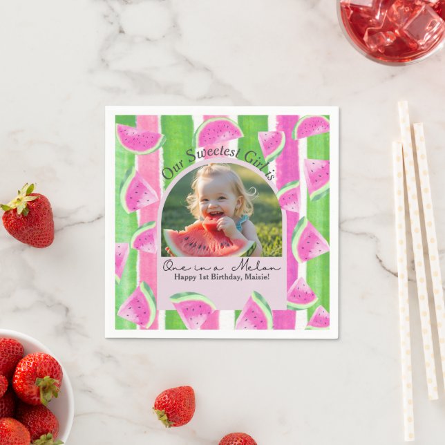 One in a Melon Birthday Photo watermelon Napkins (Insitu)