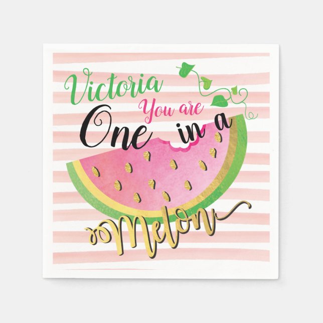 One in a Melon Birthday Watermelon paper napkins (Front)