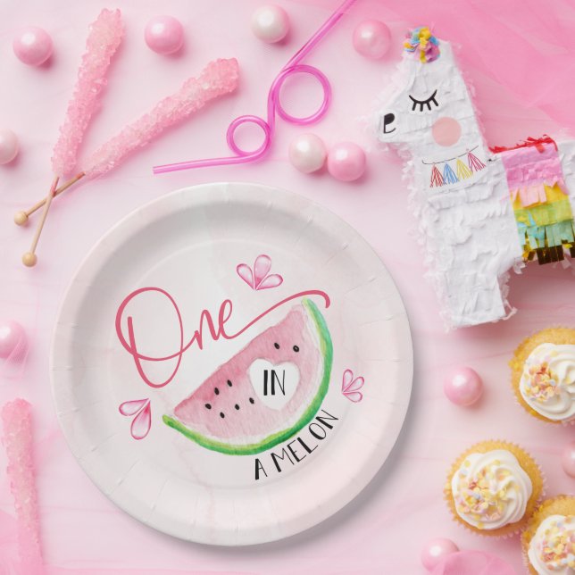 One in a Melon Birthday Watermelon Paper Plates (Party)