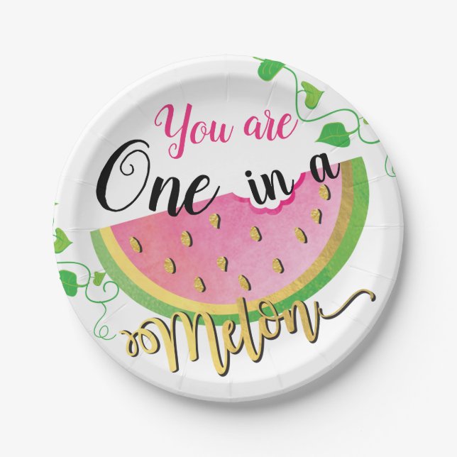 One in a Melon Birthday Watermelon paper plates (Front)
