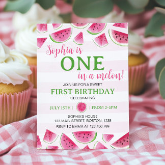 One In A Melon Birthday Watermelon Party Invitation
