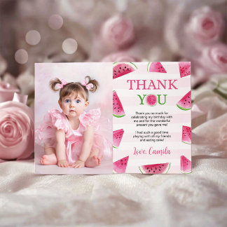 One In A Melon Birthday Watermelon Photo Thank You Card