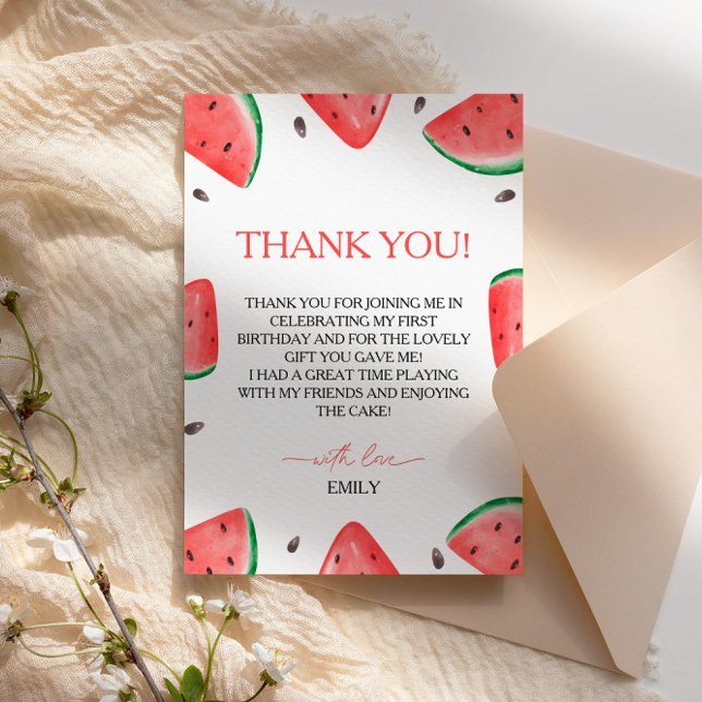 One In A Melon Birthday Watermelon Thank You Card (Creator Uploaded)