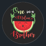 One In A Melon Brother Funny Birthday Matching Fam Classic Round Sticker<br><div class="desc">One In A Melon Brother Funny Birthday Matching Family Summer</div>