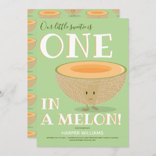 One in a Melon Cantaloupe First Birthday Cartoon Invitation