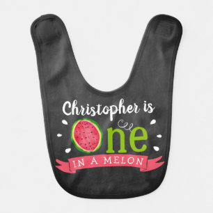 One In A Melon Chalkboard 1st Birthday Baby Bib