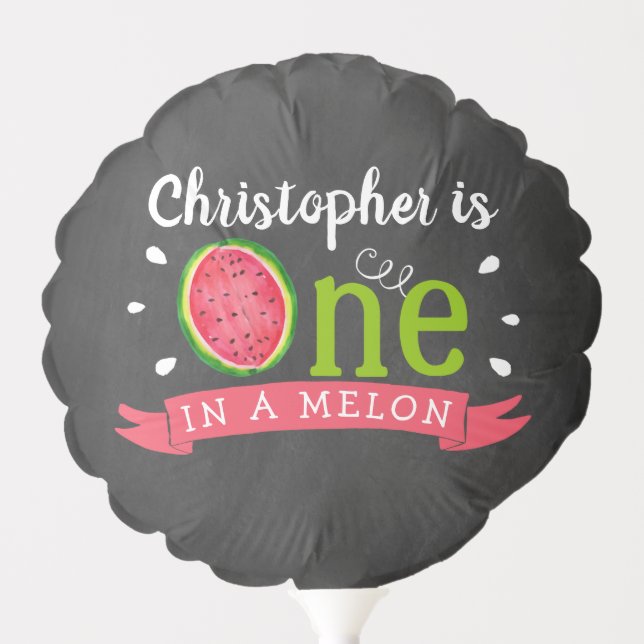 One In A Melon Chalkboard 1st Birthday Balloon (Front)
