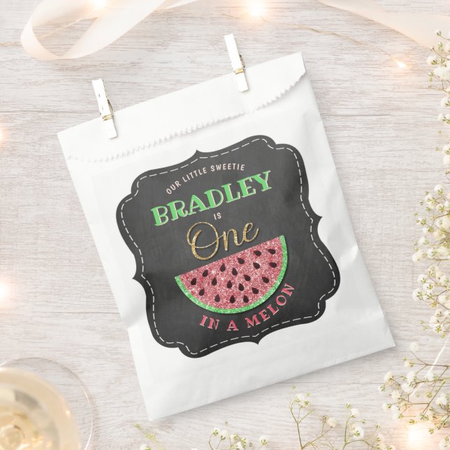 One In A Melon Chalkboard 1st Birthday Favor Bag (Clipped)