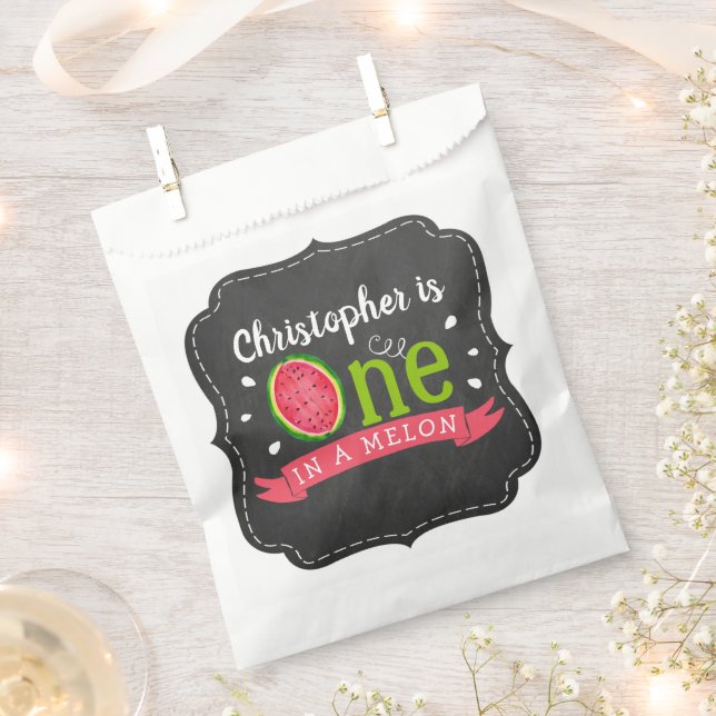 One In A Melon Chalkboard 1st Birthday Favor Bag (Clipped)