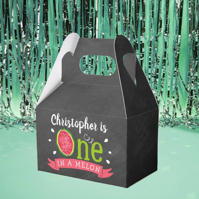 One In A Melon Chalkboard 1st Birthday Favor Boxes (Creator Uploaded)
