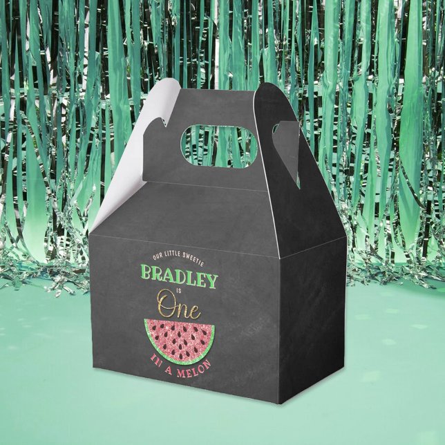 One In A Melon Chalkboard 1st Birthday Favor Boxes (Creator Uploaded)