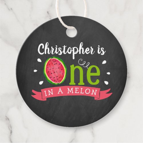 One In A Melon Chalkboard 1st Birthday Favor Tags