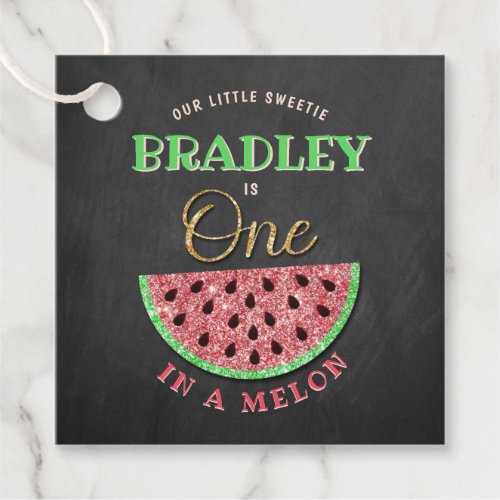 One In A Melon Chalkboard 1st Birthday Favor Tags