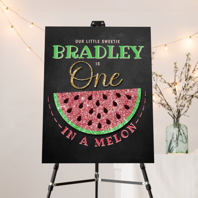 One In A Melon Chalkboard 1st Birthday Foam Board (In Situ (Stand))