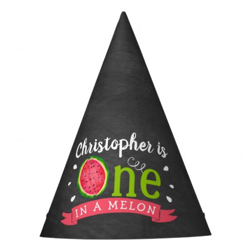 One In A Melon Chalkboard 1st Birthday Party Hat