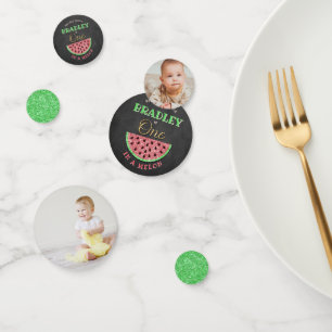One In A Melon Chalkboard 1st Birthday Party Photo Confetti